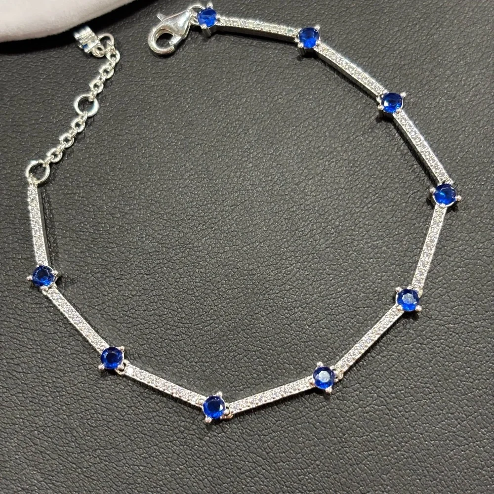 PANDORA Silver and Blue Gemstone Bracelet. 7” long. New - Picture 2 of 3